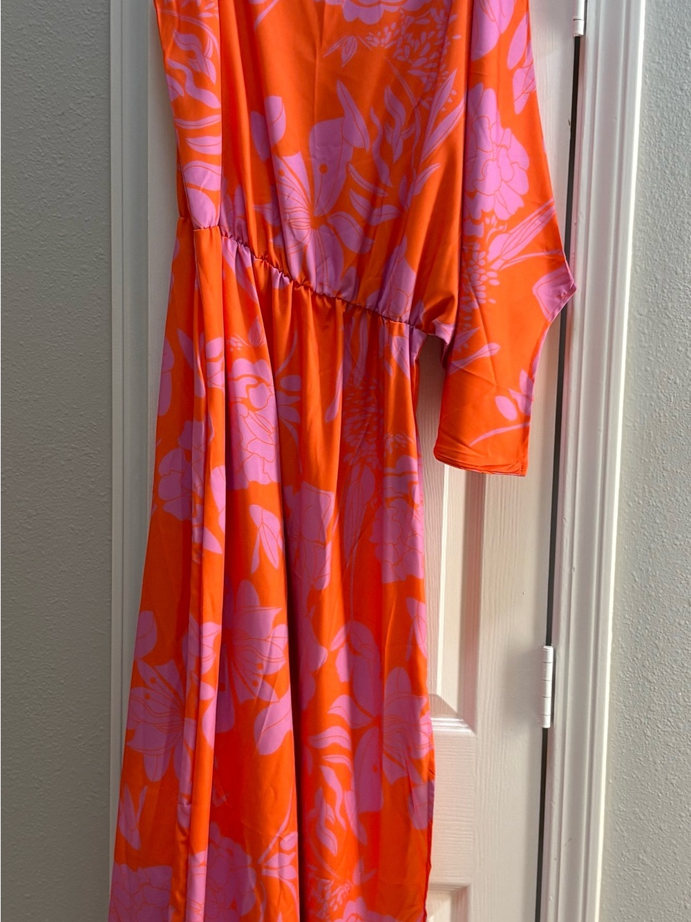 SHEIN Orange One-Shoulder Maxi Dress with Pink Floral Print - Picture 5 of 6